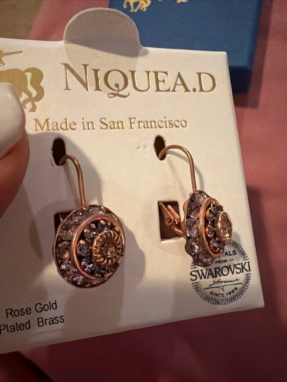 Nique.D Rose Gold Swarovski Crystal Drop Earrings